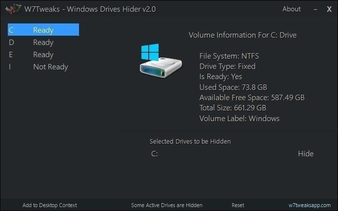 Windows Drive Hider v2.0 screenshot